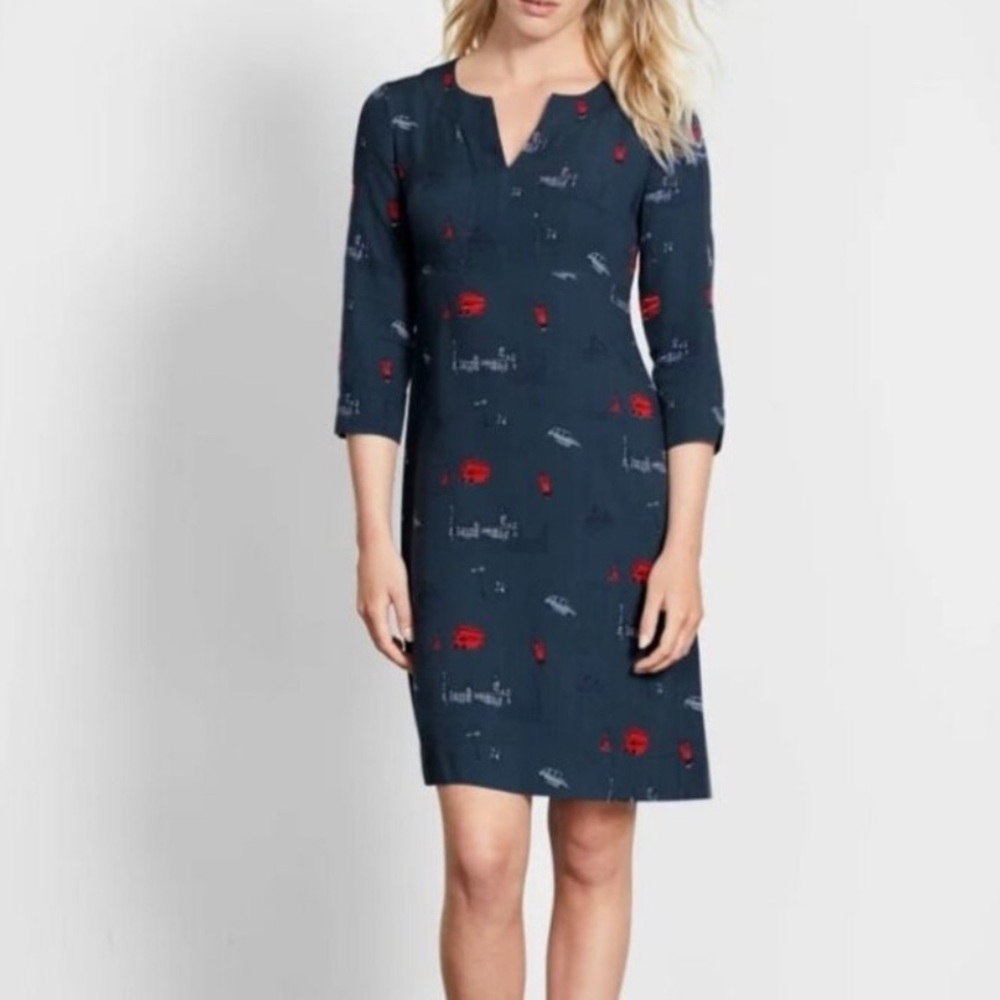 Boden Alexandra Dress in London Print Navy and Red Size 8